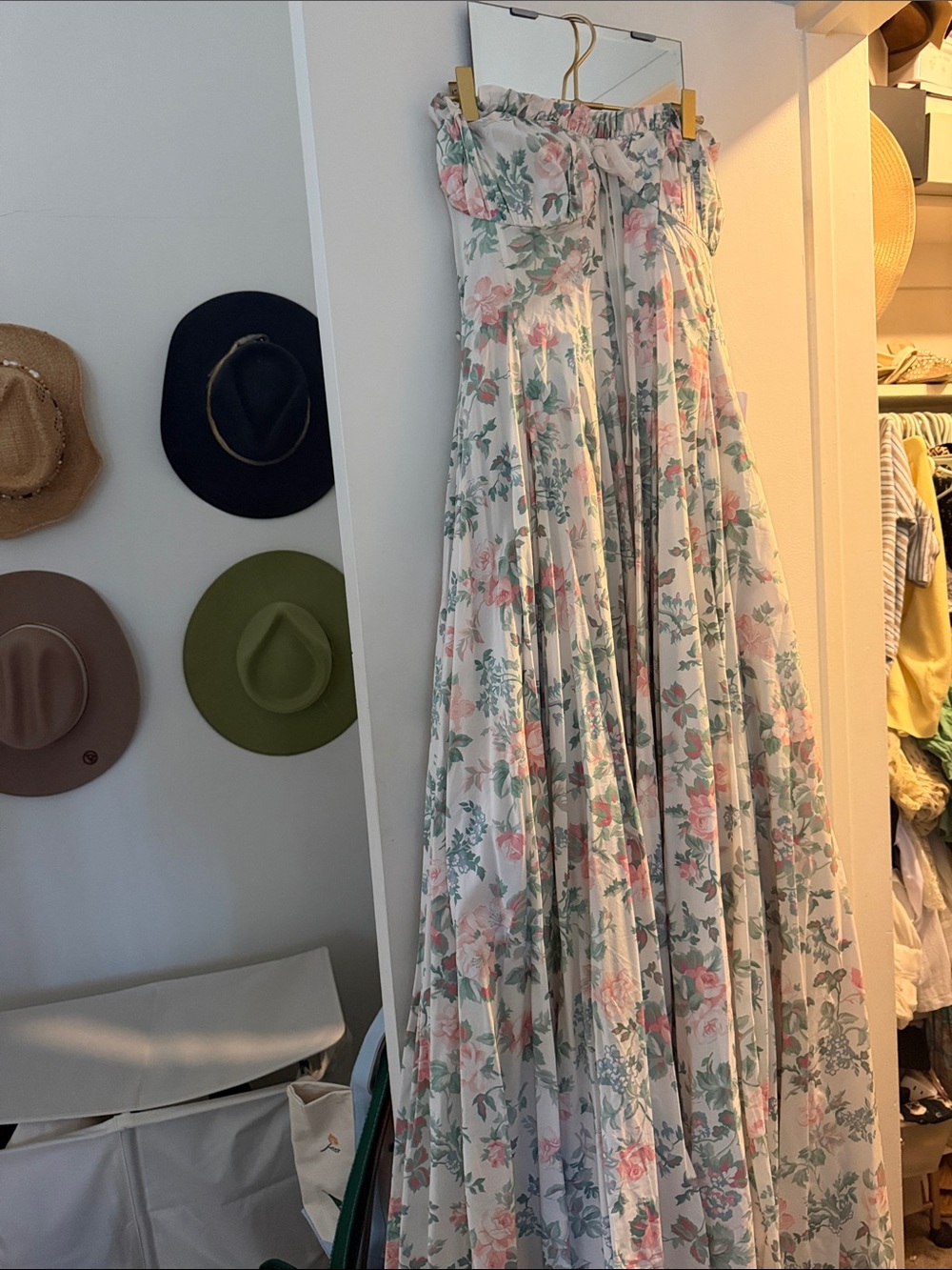 Selkie White Maxi Dress with Pink Floral Print